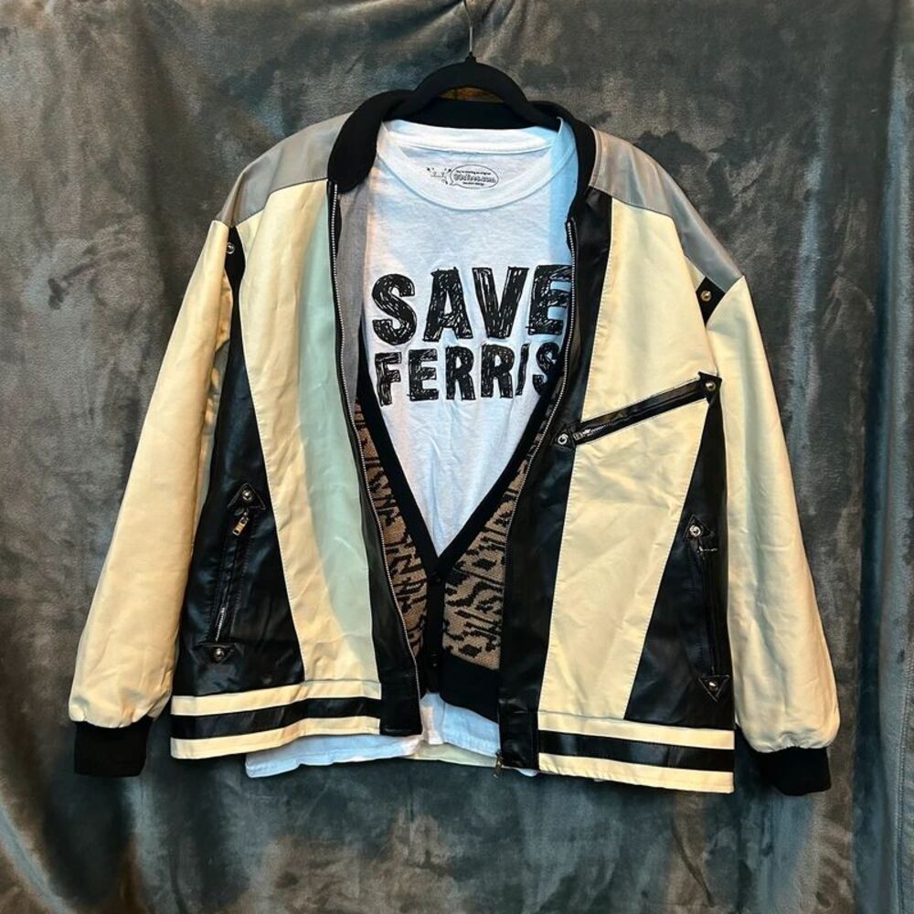 Ferris Buellers Day Off outfit- X-Large Jacket,(faux)vest, Save Ferris t-shirt
